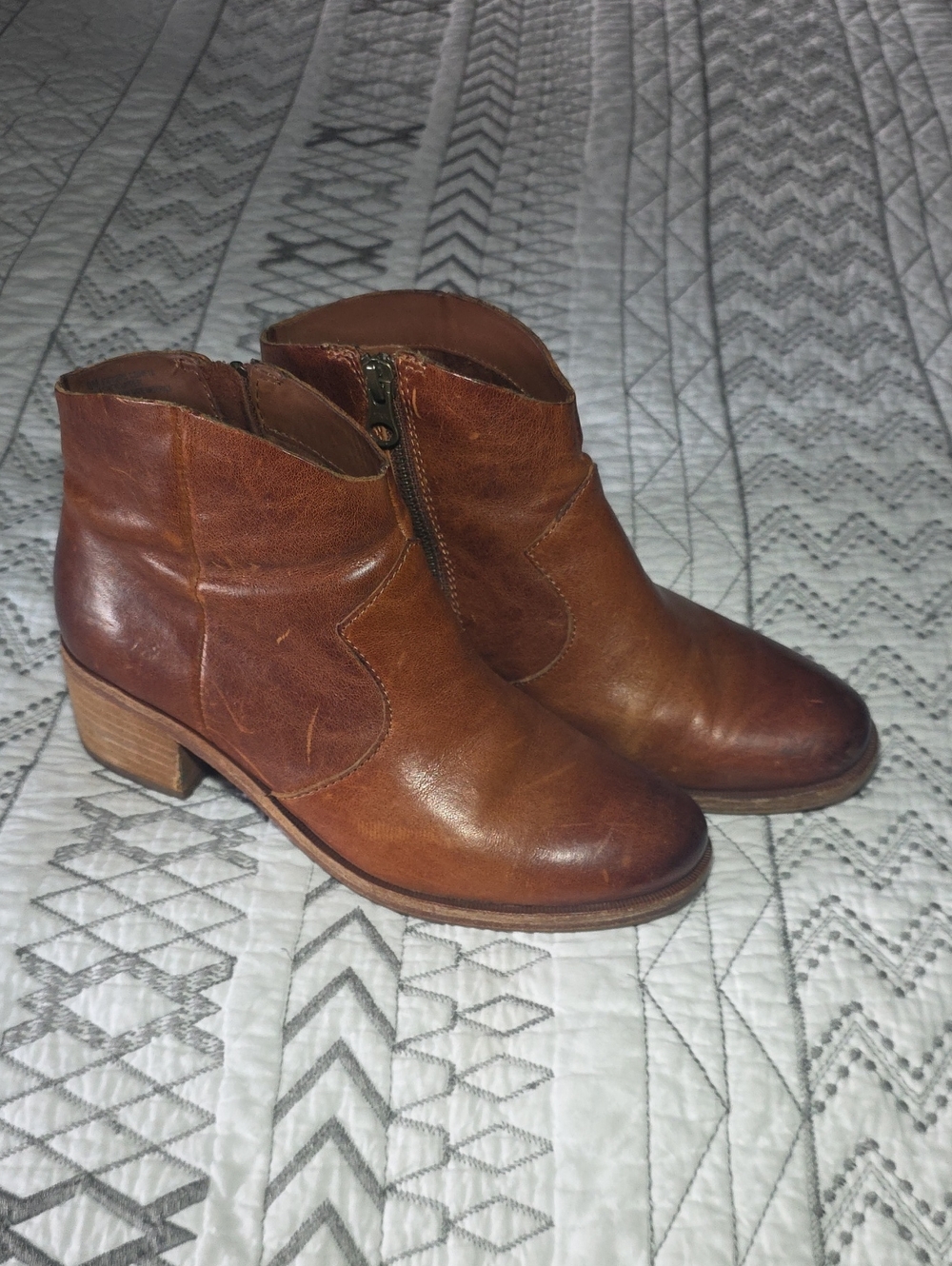 Kork-Ease Brown Leather Ankle Booties with Side Zip